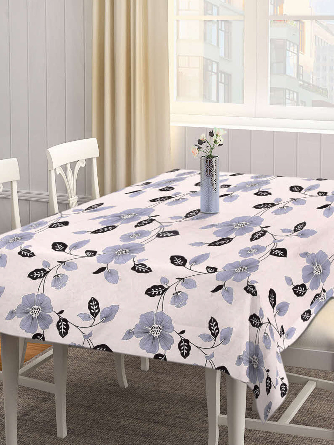 Arrabi Beige Floral Cotton Blend 6 SEATER Table Cover (180 X 130 cm)