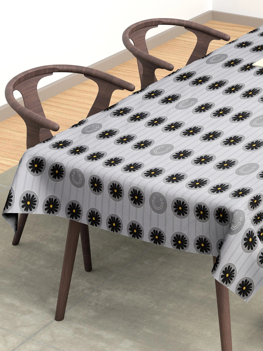 Arrabi Grey Floral Cotton Blend 6 SEATER Table Cover (180 x 130 cm)