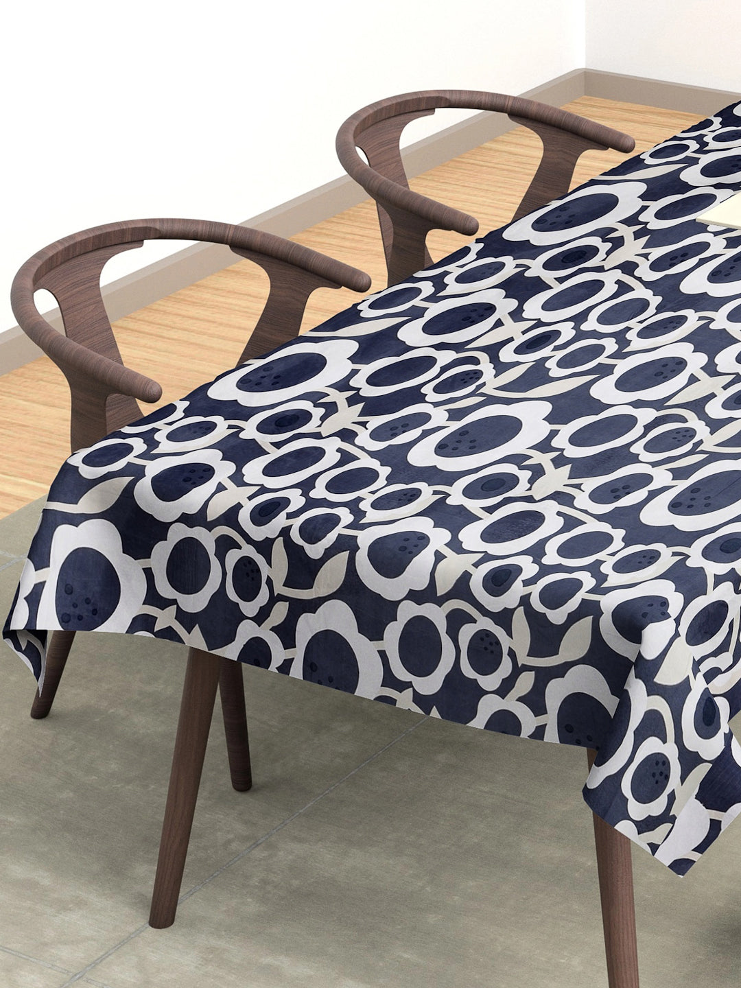 Arrabi Grey Floral Cotton Blend 8 SEATER Table Cover (215 x 150 cm)