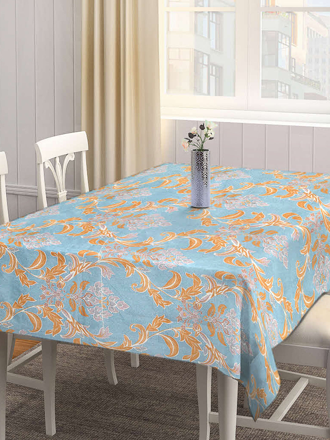 Arrabi Blue Indian Cotton Blend 6 SEATER Table Cover (180 X 130 cm)