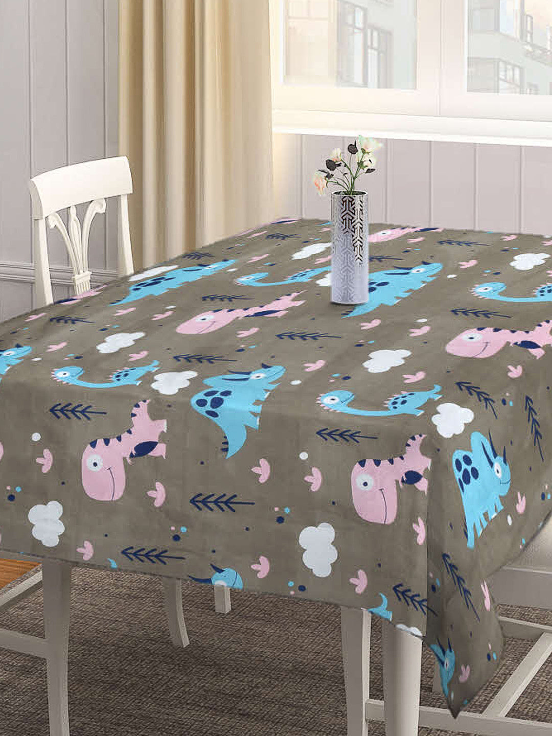 Arrabi Brown Cartoon Cotton Blend 8 SEATER Table Cover (215 X 150 cm)