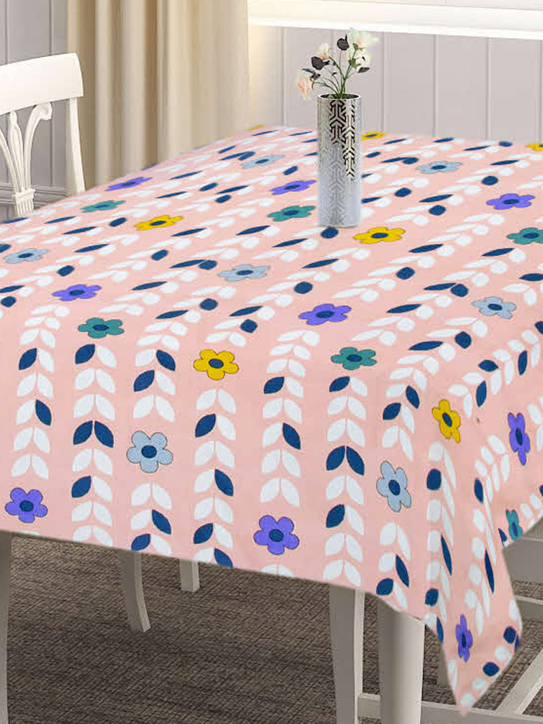 Arrabi Pink Floral Cotton Blend 6 SEATER Table Cover (180 X 130 cm)