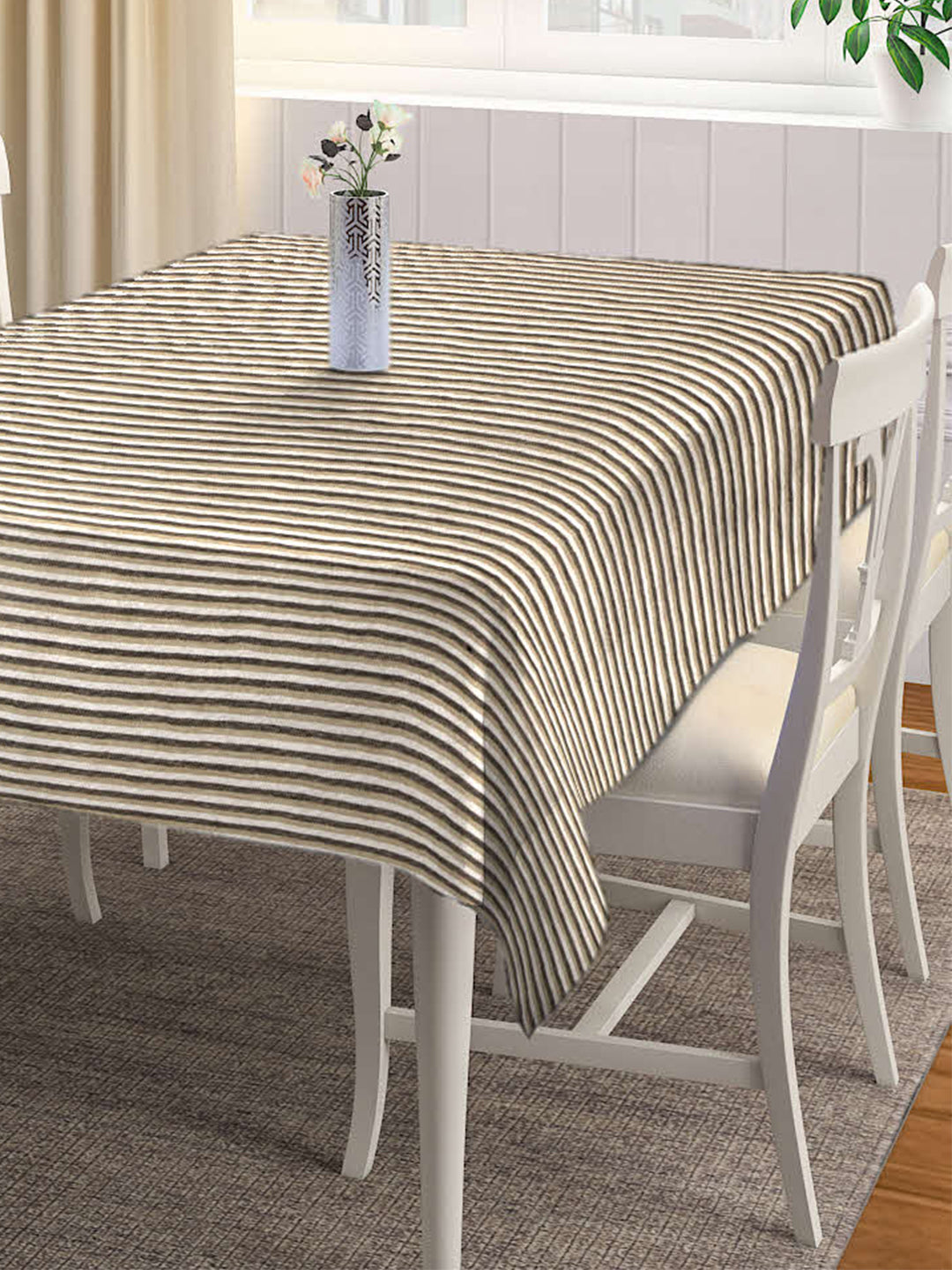 Arrabi Beige Striped 100% Handwoven Cotton 8 SEATER Table Cover (220 x 150 cm)