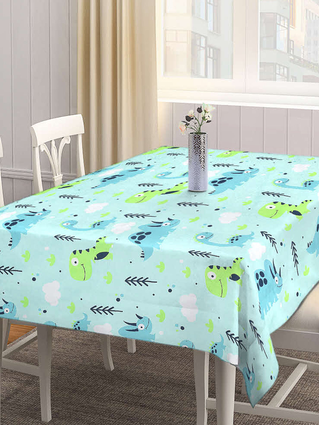 Arrabi Green Cartoon Cotton Blend 8 SEATER Table Cover (215 X 150 cm)