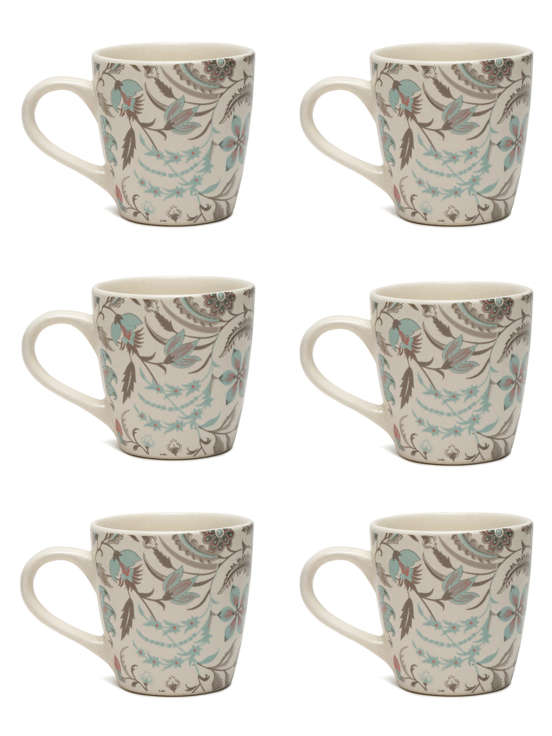 Arrabi Multi Handcrafted Printed Stoneware Matte Leaf Tea set (Set of 6)
