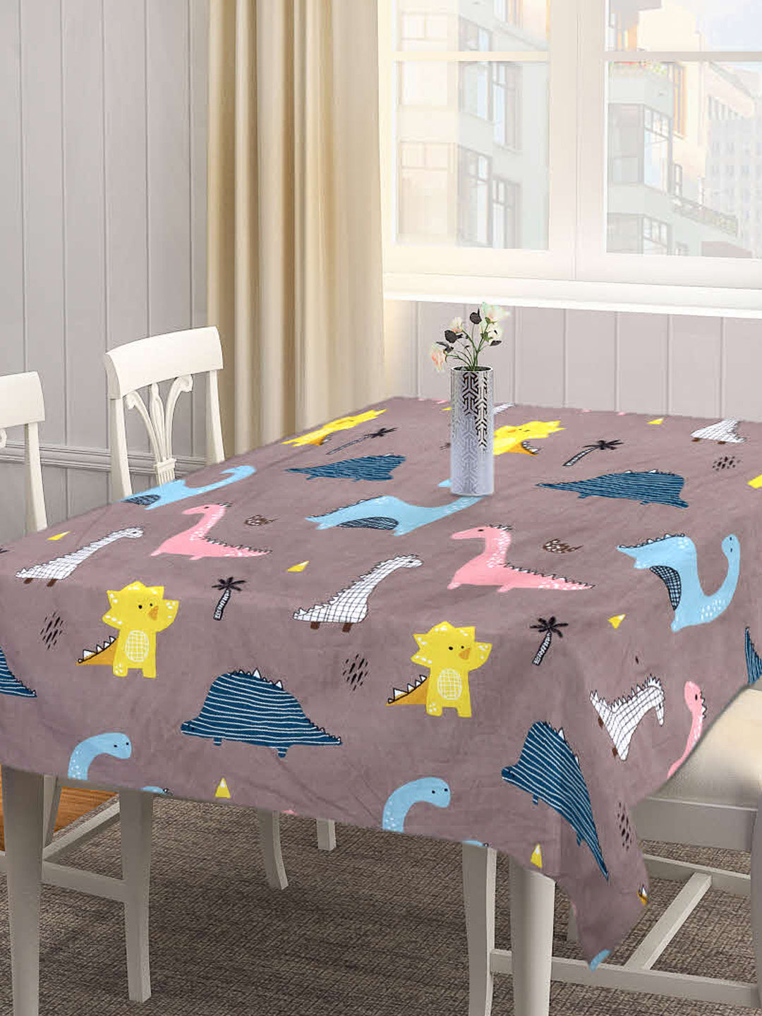 Arrabi Brown Cartoon Cotton Blend 8 SEATER Table Cover (215 X 150 cm)