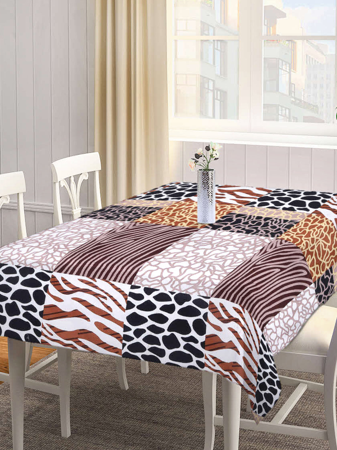 Arrabi Brown Graphic Cotton Blend 8 SEATER Table Cover (225 X 150 cm)