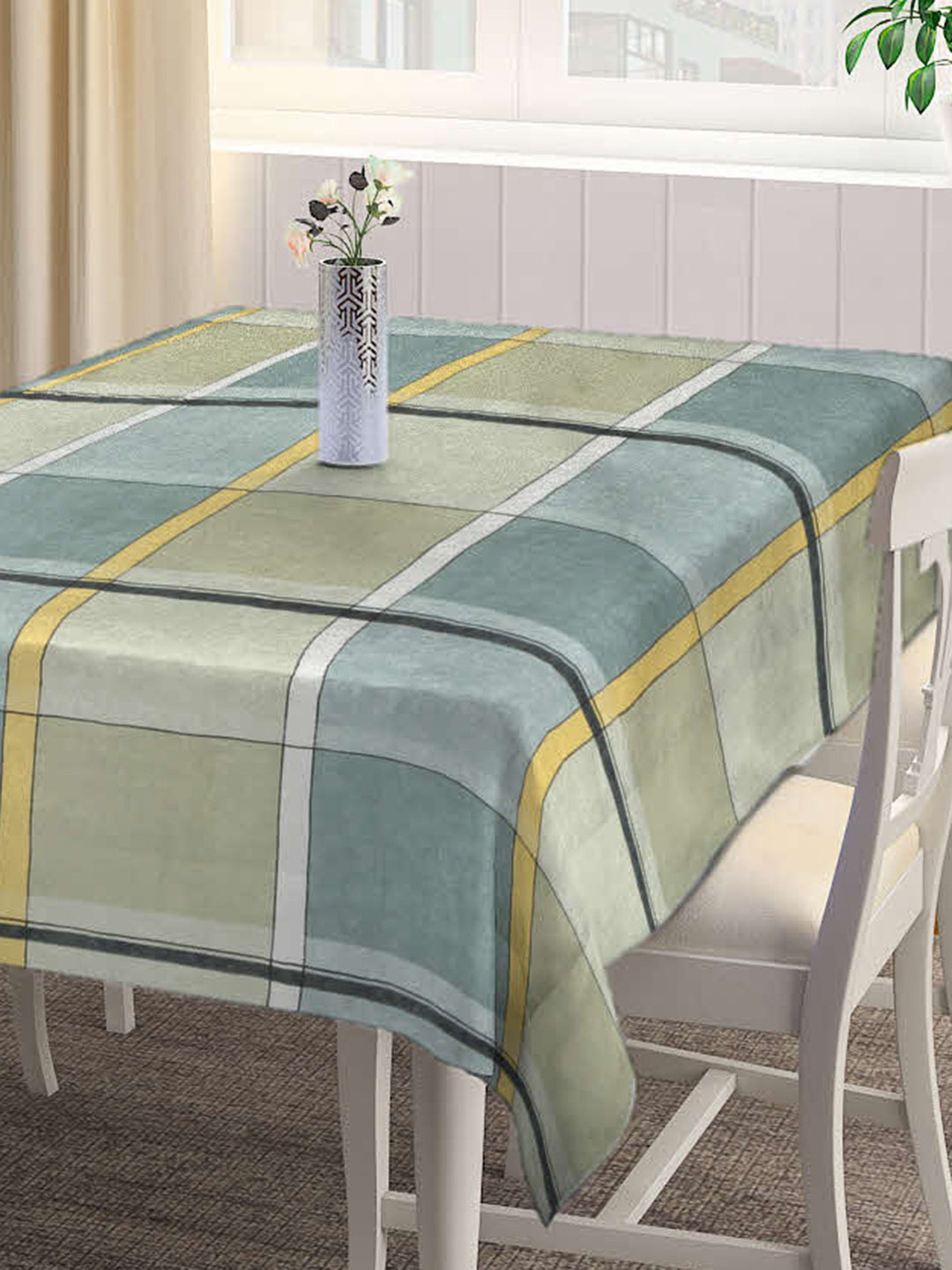 Arrabi Green Striped Cotton Blend 8 SEATER Table Cover (215 x 150 cm)