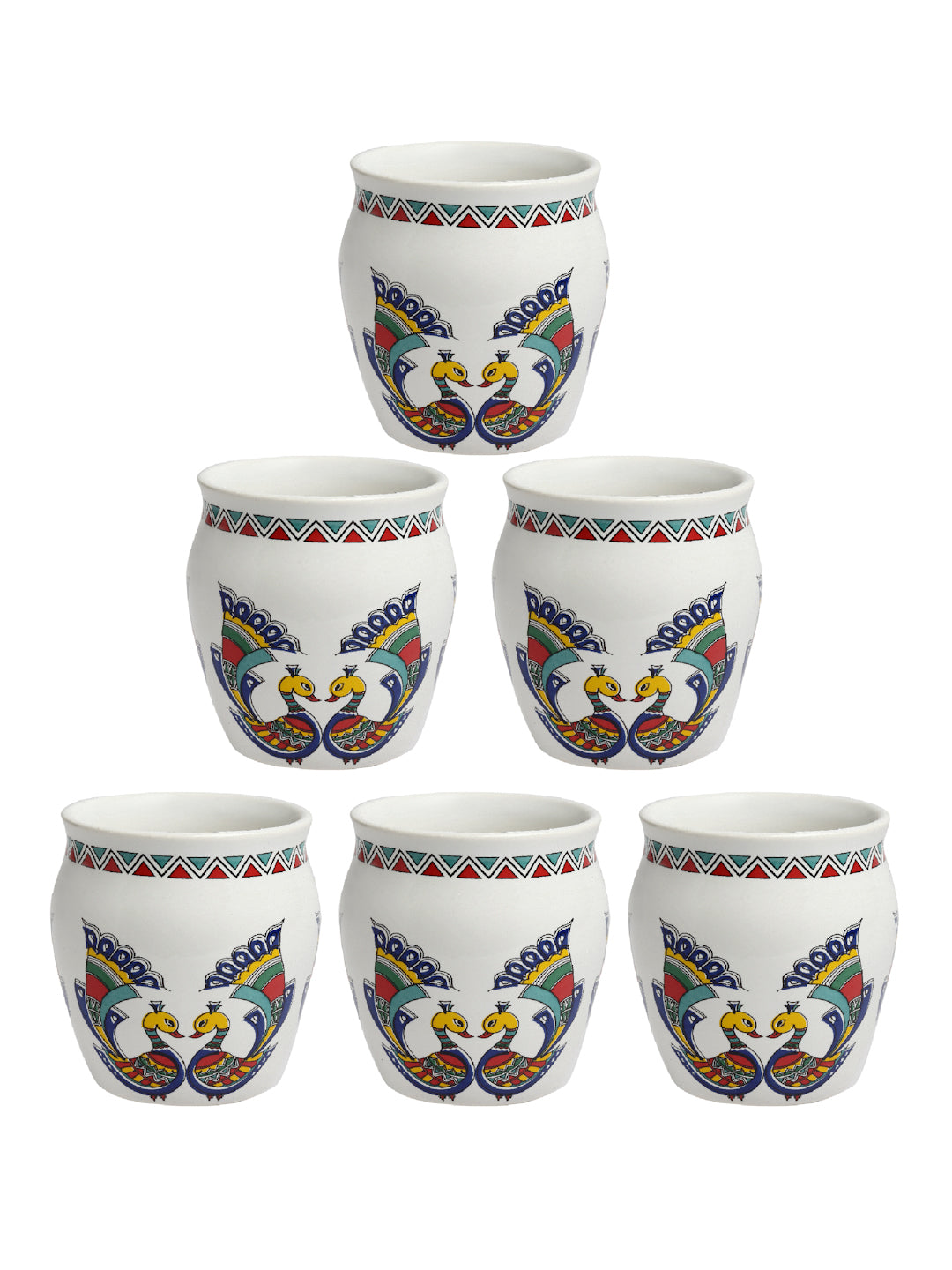 Arrabi Multi Ceramic Peacock Kullar set (Set of 6)