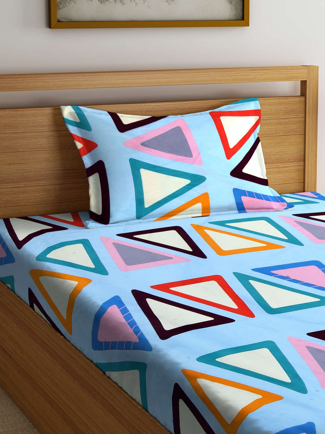 Arrabi Multi Geometric TC Cotton Blend Single Size Bedsheet with 1 Pillow Cover (220 x 150 cm)