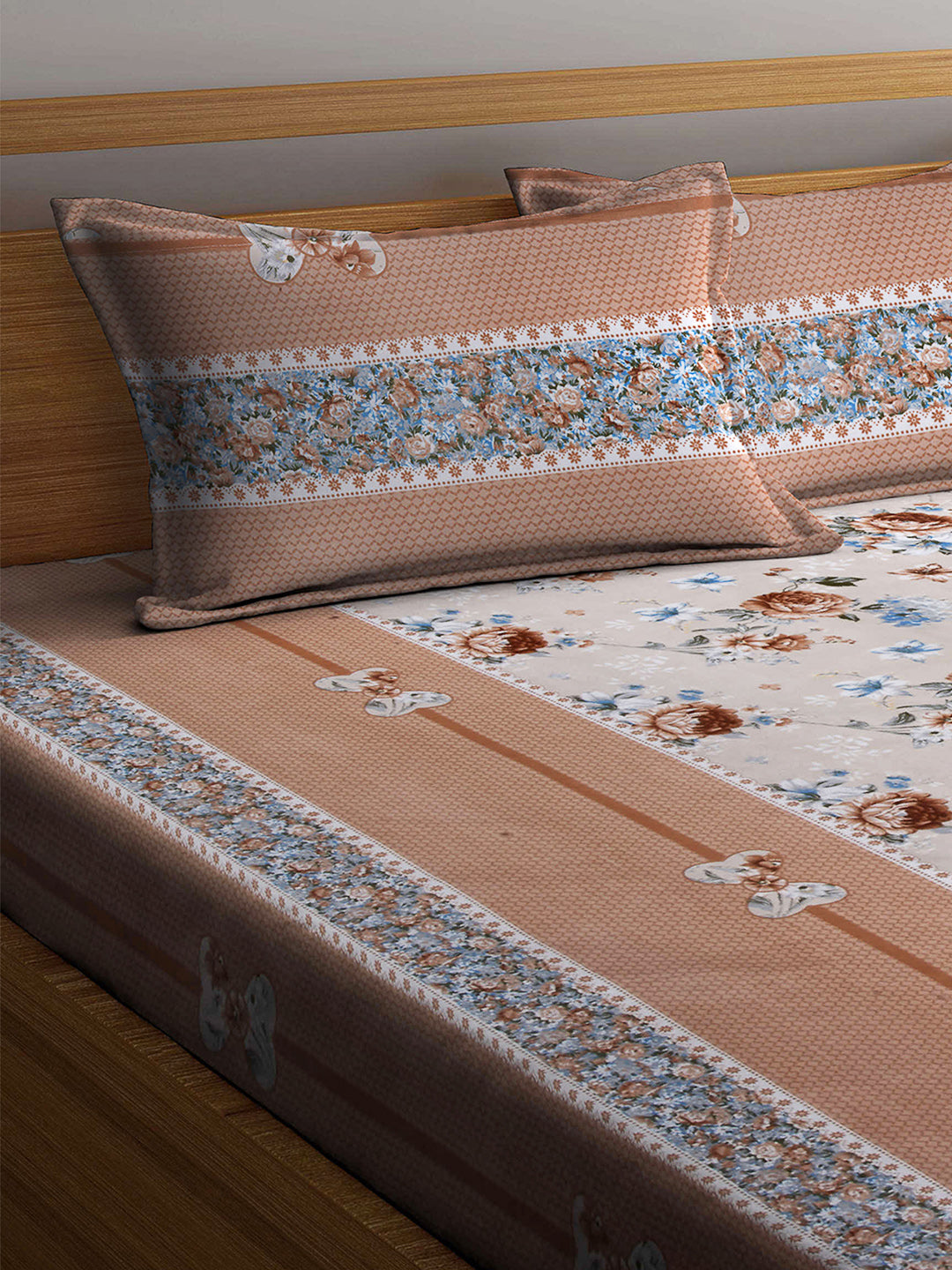 Arrabi Multi Floral TC Cotton Blend King Size Bookfold Bedsheet with 2 Pillow Covers (250 X 220 cm)