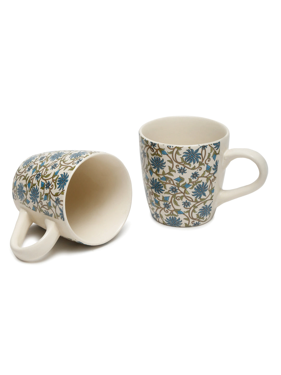 Arrabi Multi Handcrafted Printed Stoneware Matte Floral Tea set (Set of 6)