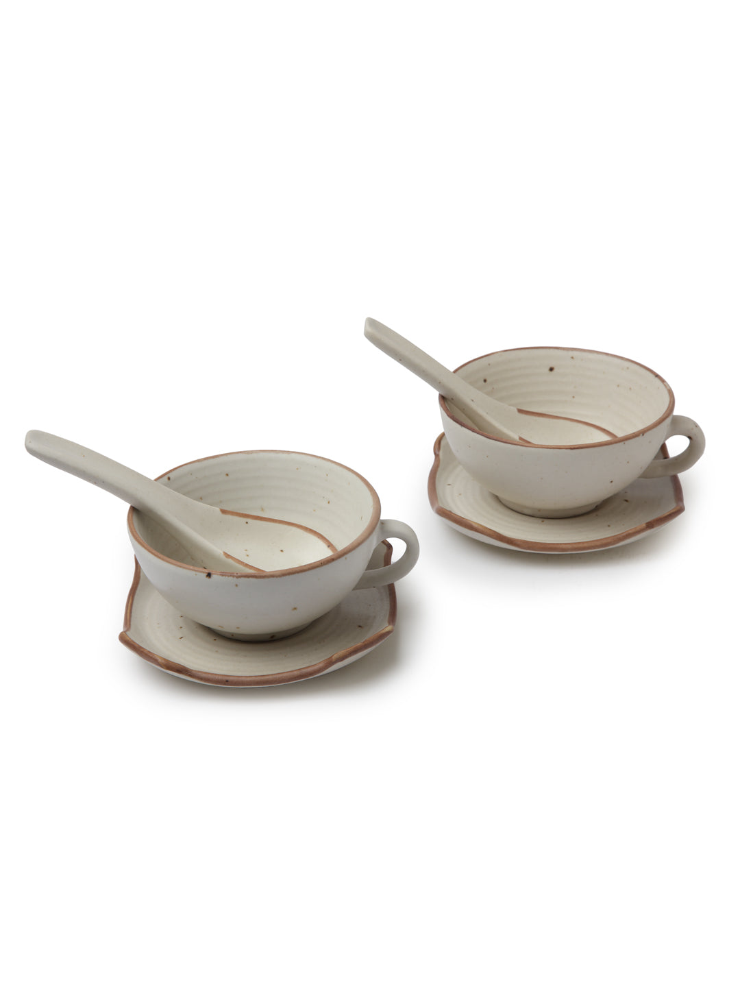 Stoneware Handcrafted Matte Soup Bowls With Plate & Spoon (Set of 2)