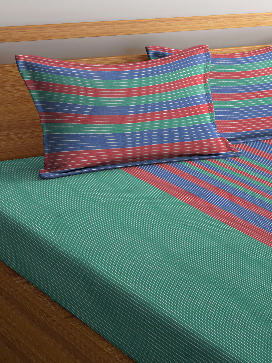 Arrabi Multi Stripes Handwoven Cotton Super King Size Bedsheet with 2 Pillow Covers (270 X 270 cm)