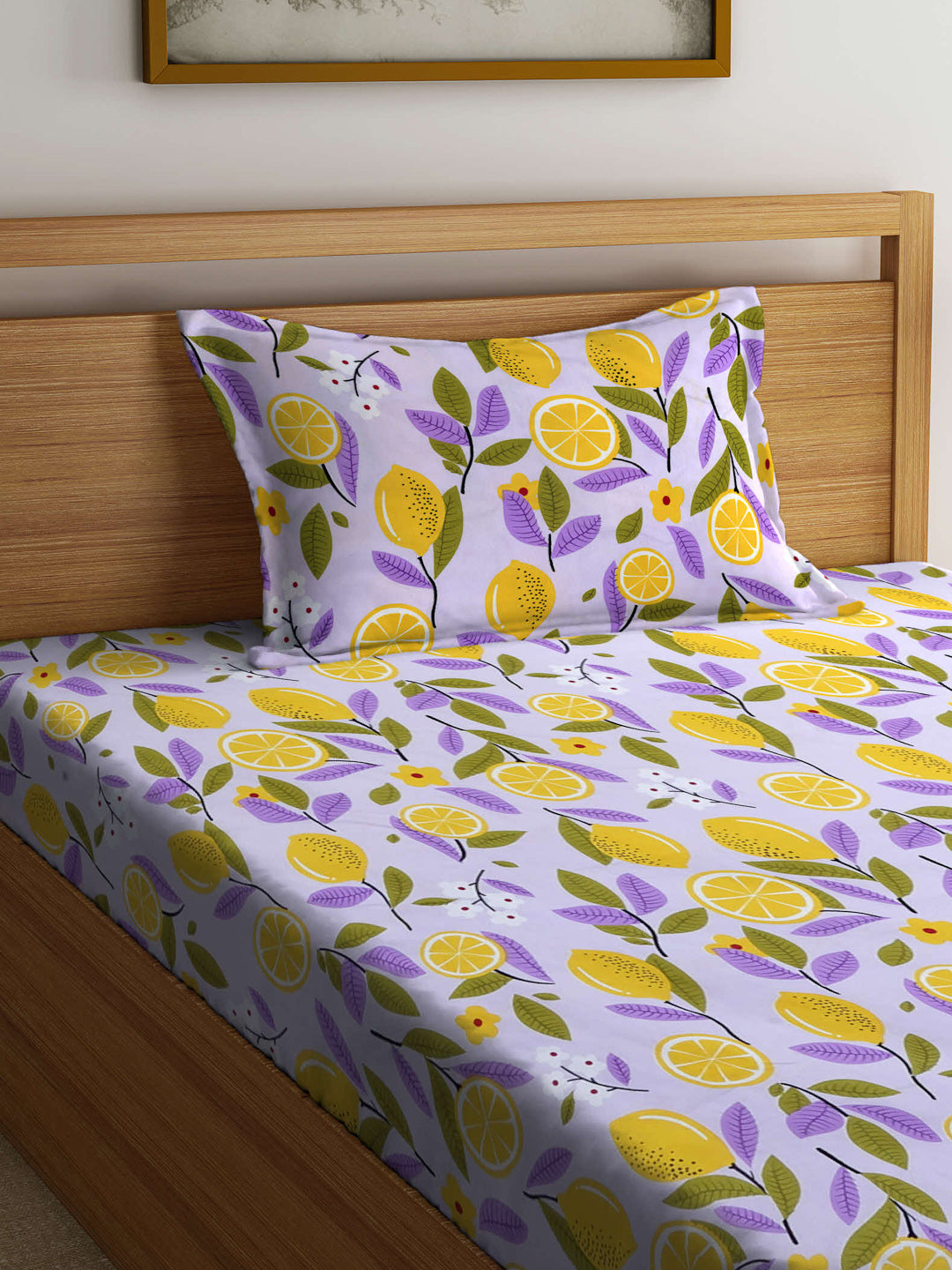 Arrabi Purple Floral TC Cotton Blend Single Size Bedsheet with 1 Pillow Cover (215 x 150 cm)