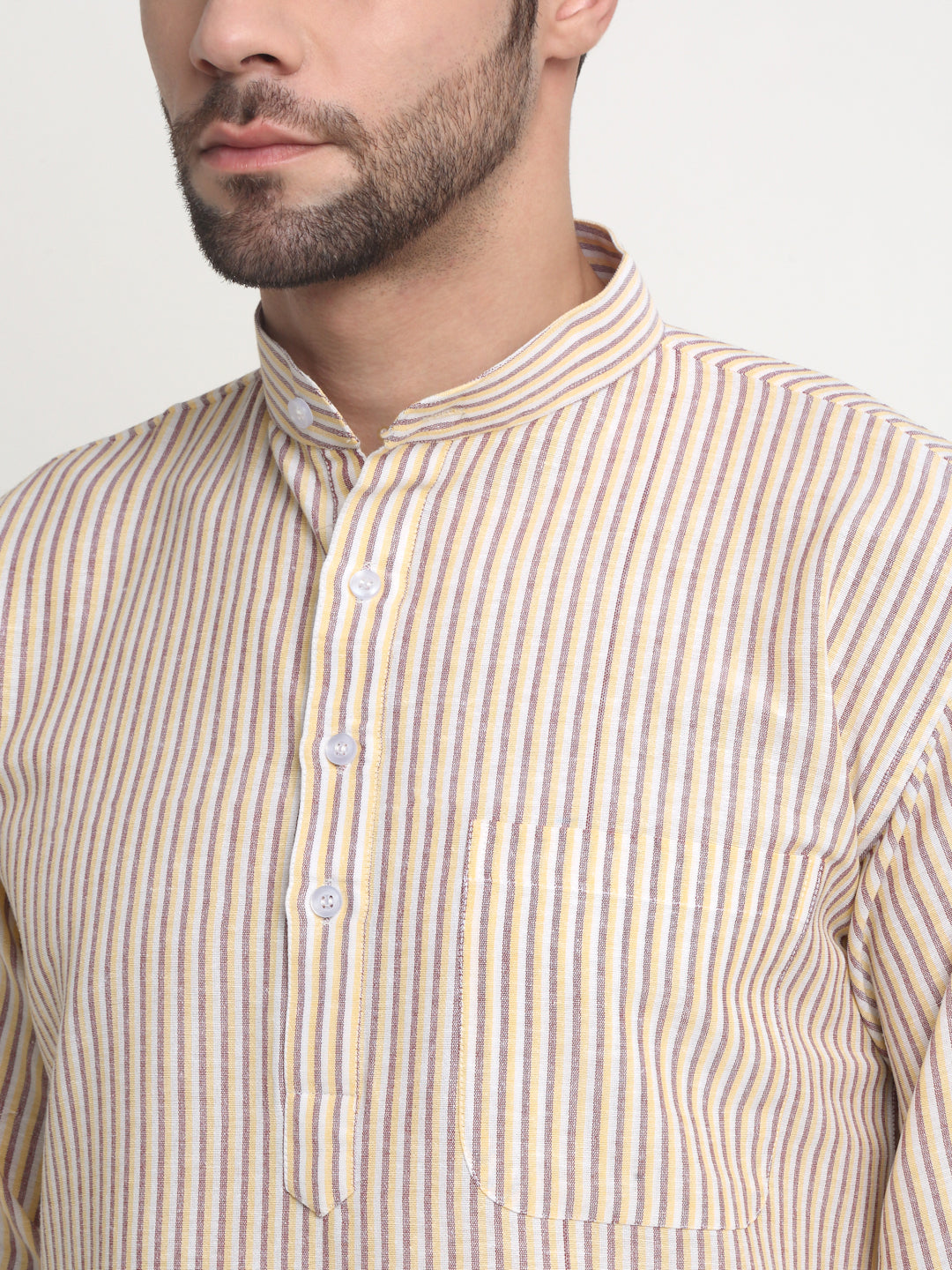 Arrabi Men Multi Pure Cotton Striped Kurta with Churidar Pyjama