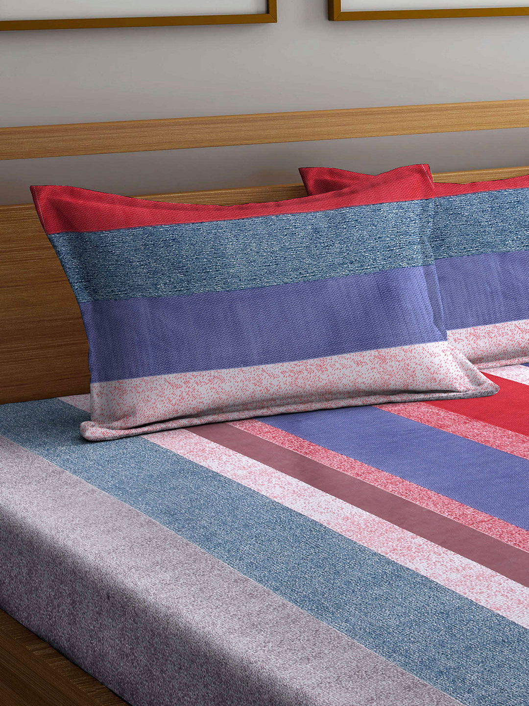 Arrabi Multi Stripes TC Cotton Blend King Size Bookfold Bedsheet with 2 Pillow Covers (250 X 220 cm)