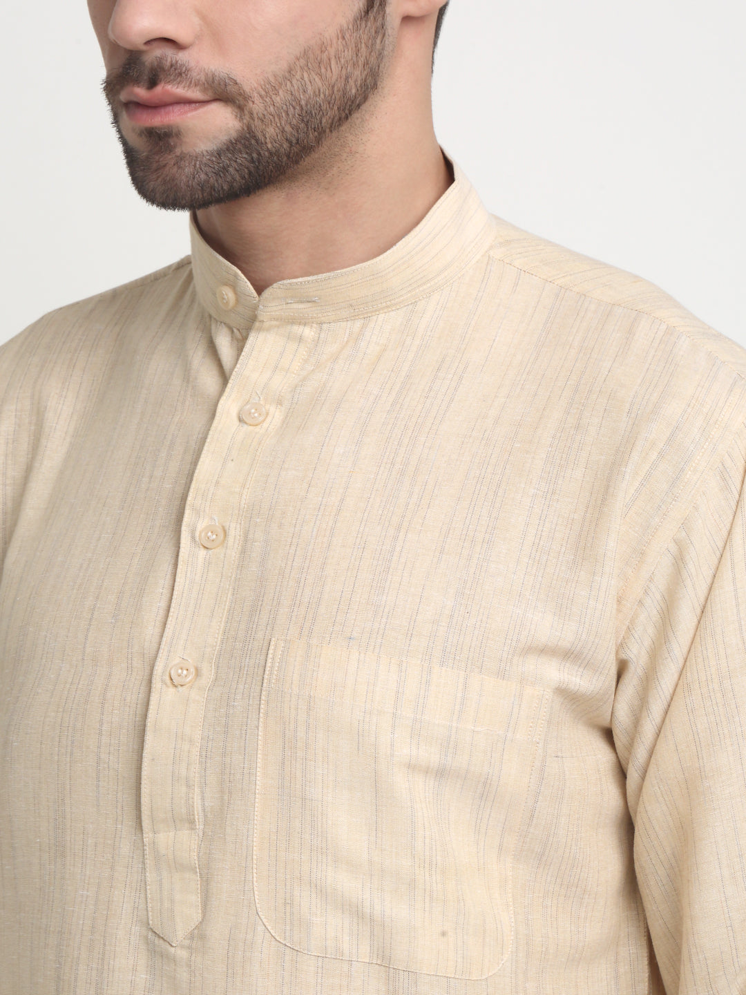 Arrabi Men Cream Pure Cotton Solid Kurta with Churidar Pyjama