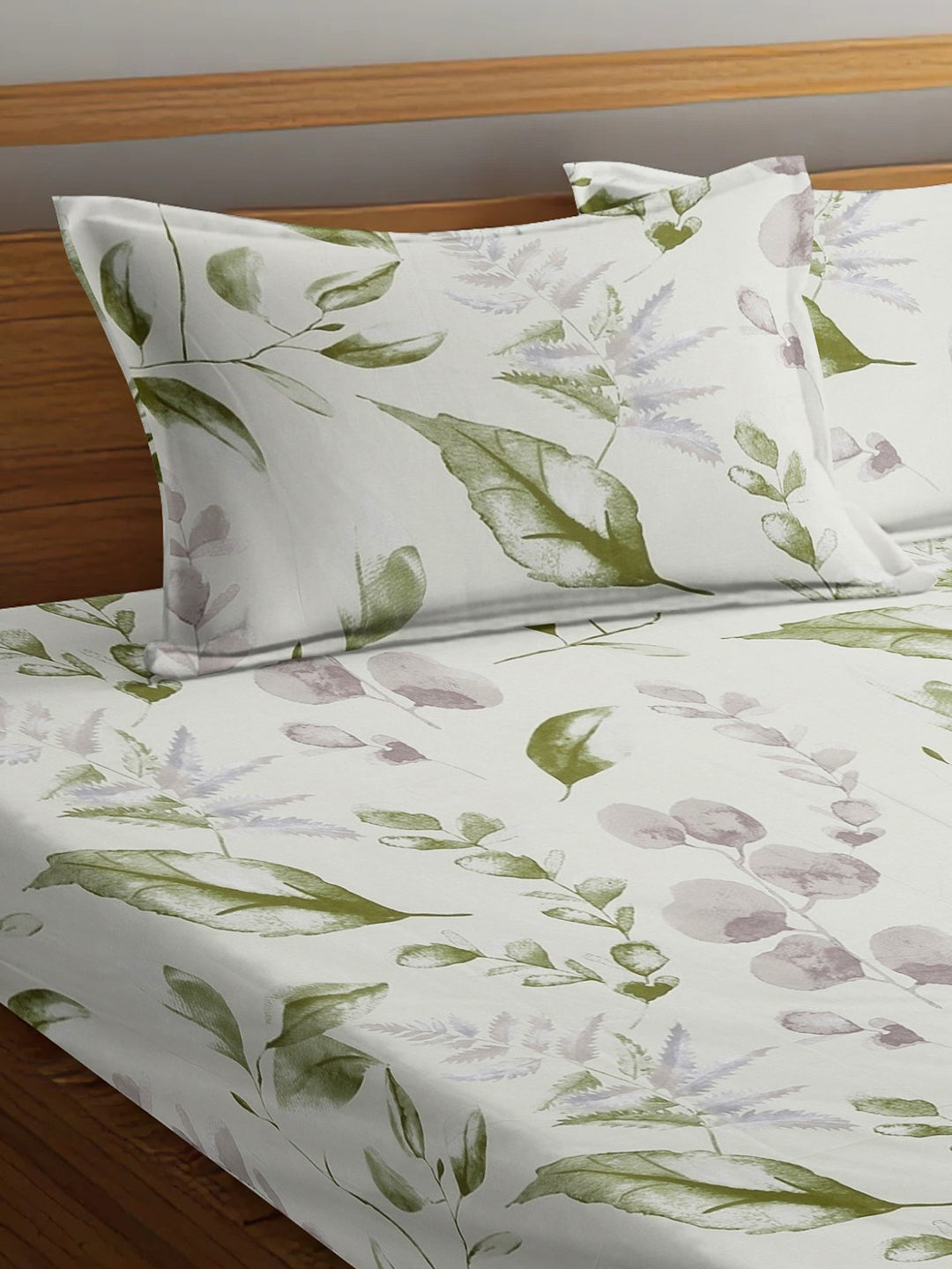 Arrabi Cream Floral TC Cotton Blend King Size Fitted Bedsheet with 2 Pillow Covers (250 X 215 Cm)