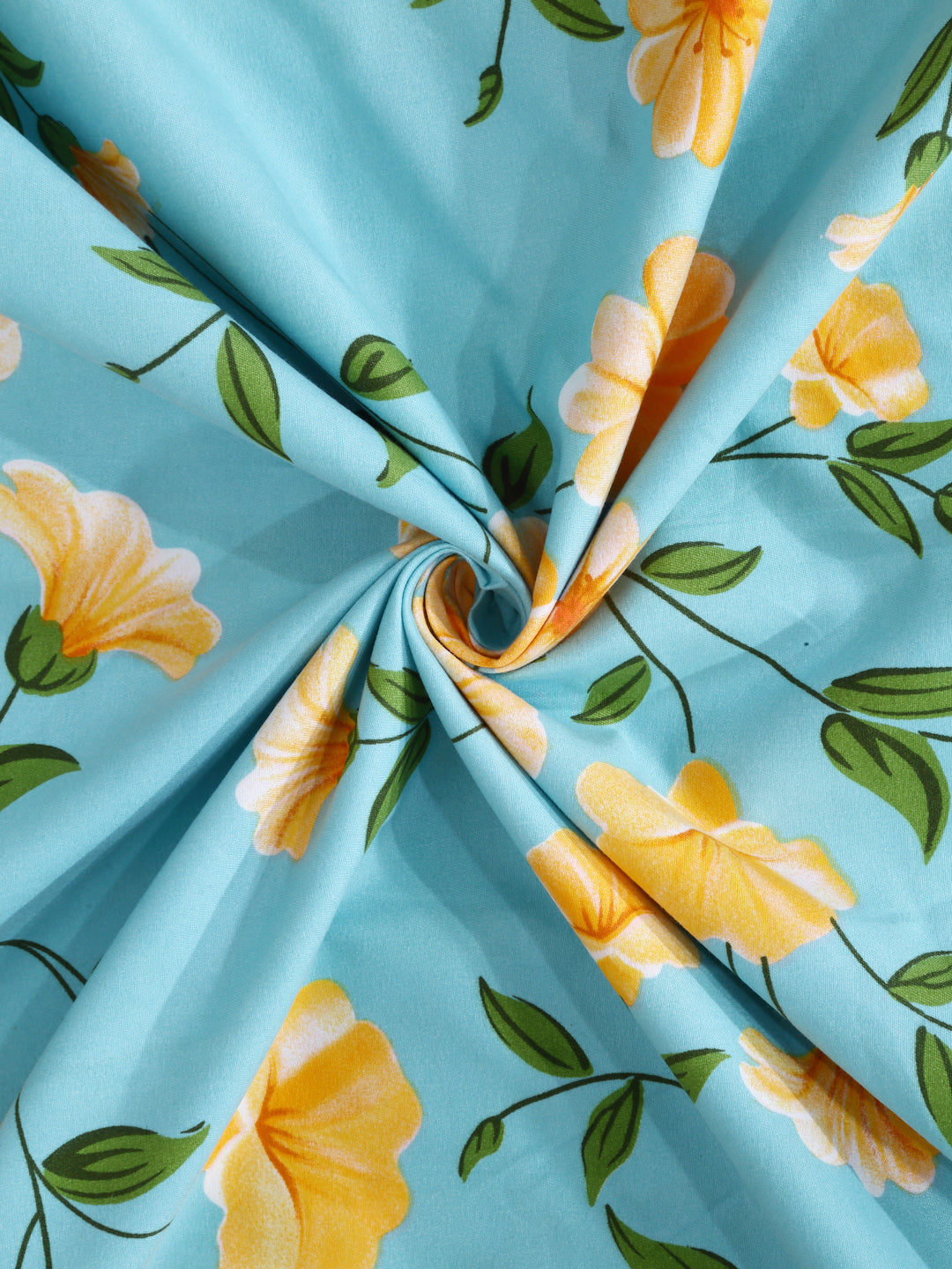 Arrabi Teal Floral Cotton Blend 6 SEATER Table Cover (180 X 130 cm)