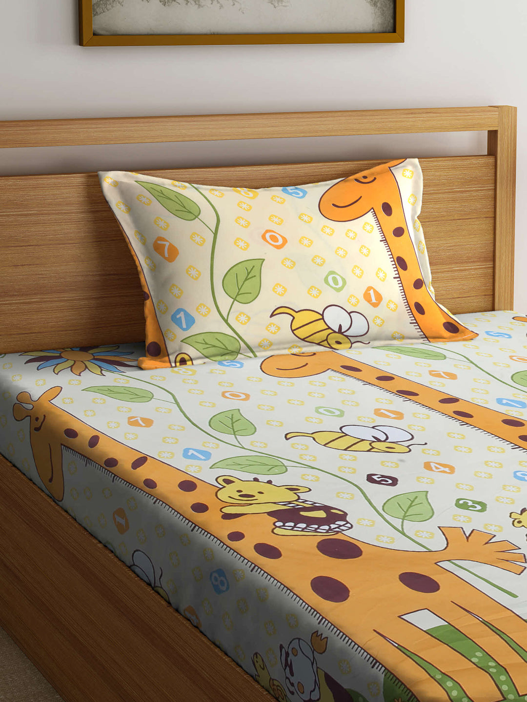 Arrabi Multi Cartoon TC Cotton Blend Single Size Bedsheet with 1 Pillow Cover (215 x 150 cm)