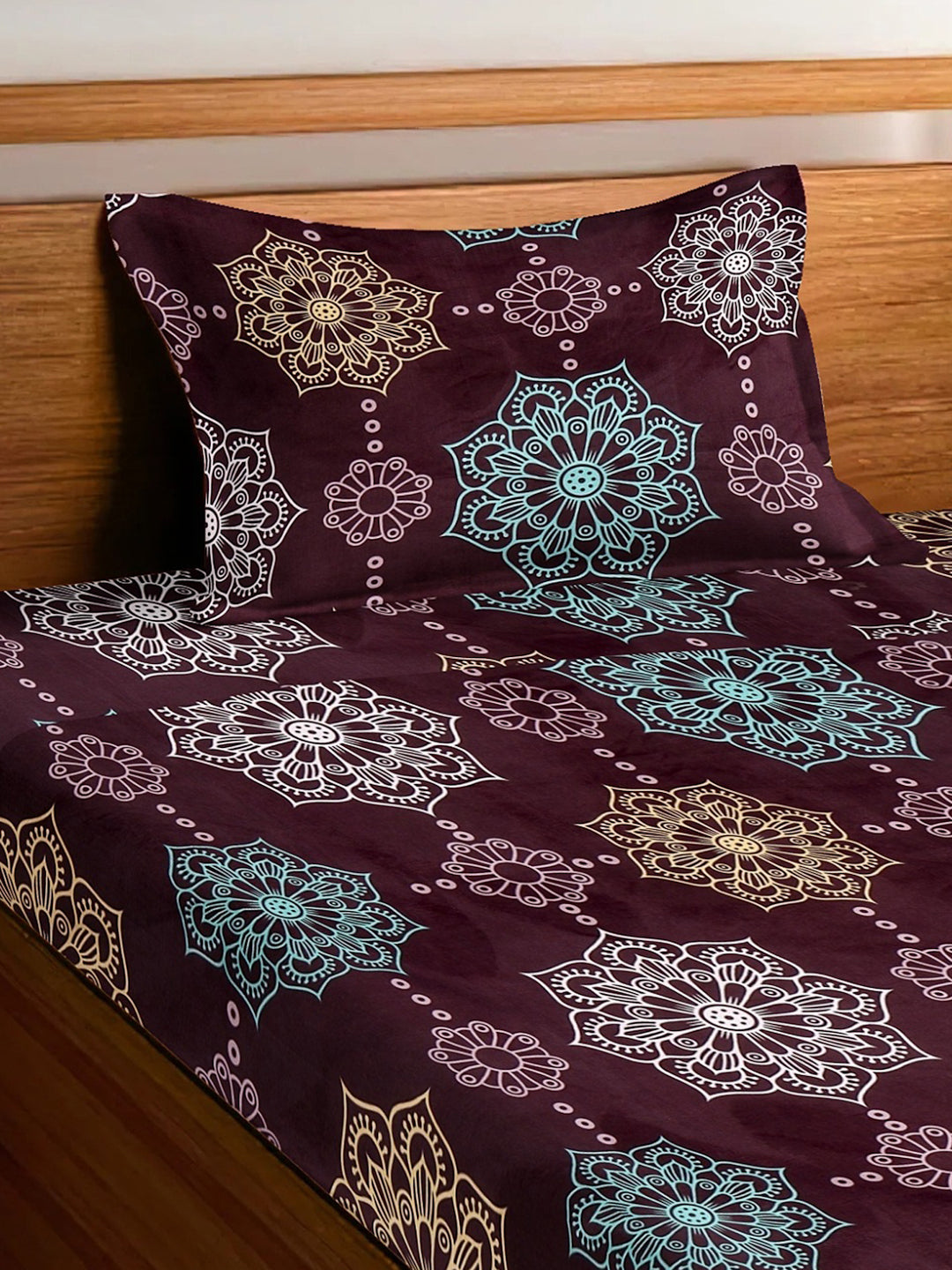 Arrabi Violet Indian TC Cotton Blend Single Size Bedsheet with 1 Pillow Cover (215 x 150 cm)