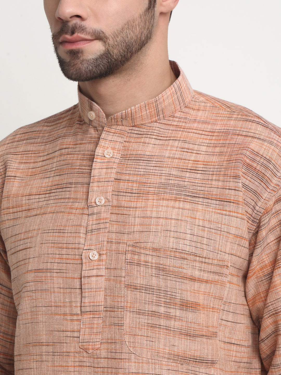 Arrabi Men Brown Pure Cotton Solid Kurta with Churidar Pyjama