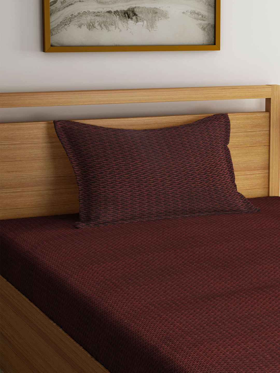 Arrabi Brown Striped Handwoven Cotton Single Size Bedsheet with 1 Pillow Cover (215 x 150 cm)