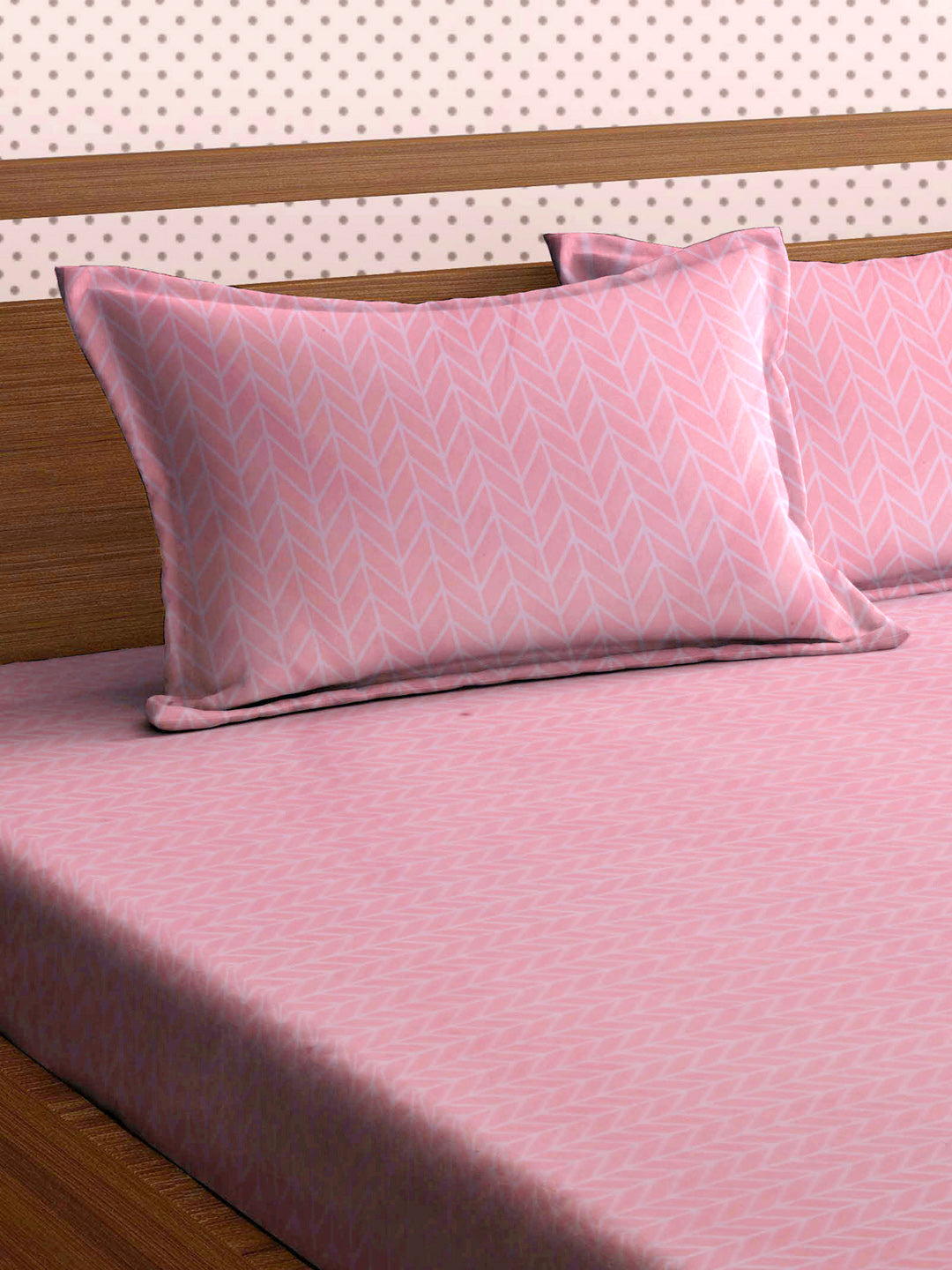 Arrabi Pink Graphic TC Cotton Blend King Size Bookfold Bedsheet with 2 Pillow Covers (250 X 220 cm)