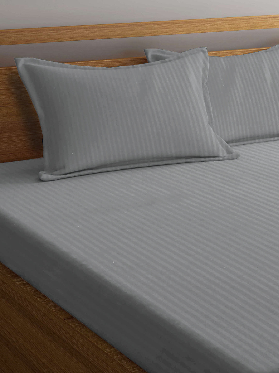 Arrabi Grey Stripes TC Cotton Blend Super King Size Bedsheet with 2 Pillow Covers (270 x 260 cm)