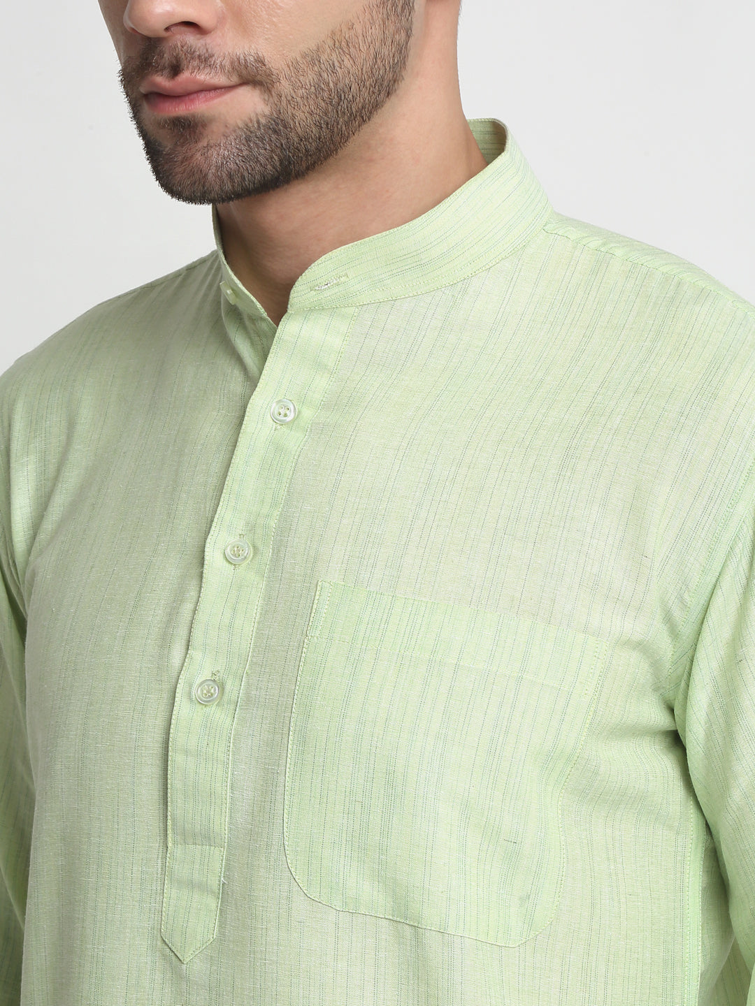 Arrabi Men Green Pure Cotton Solid Kurta with Churidar Pyjama