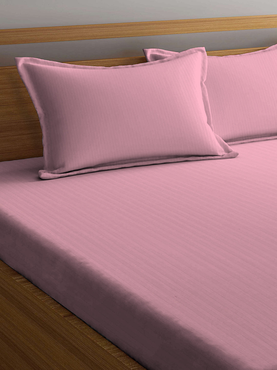 Arrabi Pink Stripes TC Cotton Blend King Size Bookfold Bedsheet with 2 Pillow Covers (250 X 220 cm)