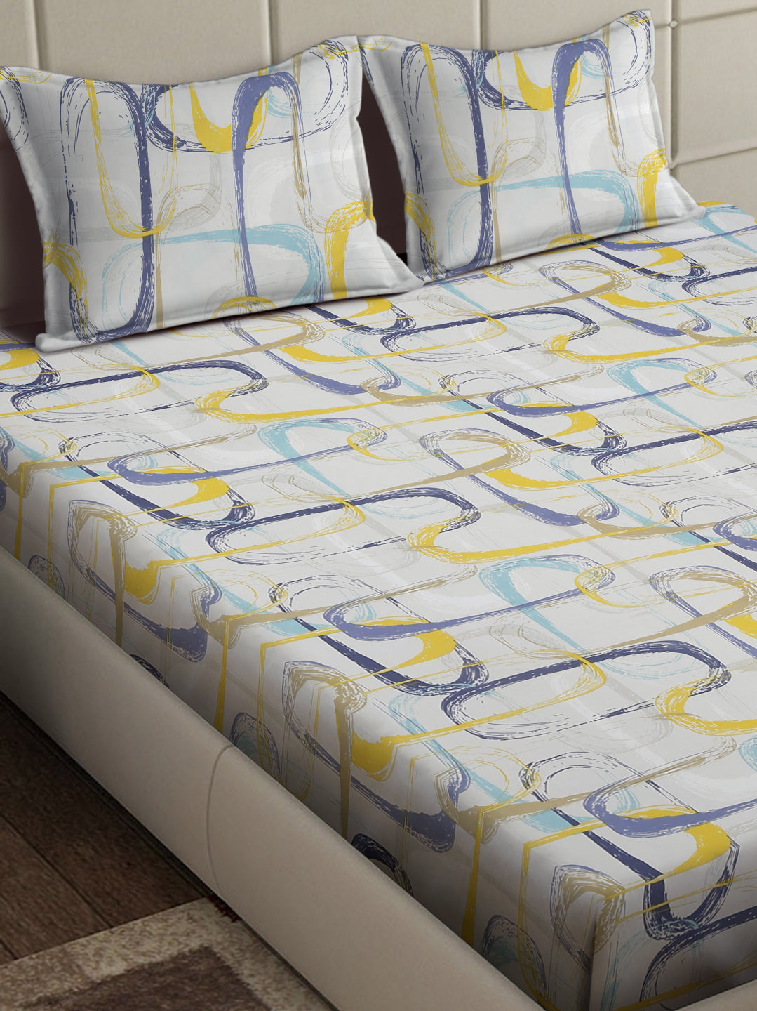 Arrabi Multi Abstract TC Cotton Blend King Size Bedsheet with 2 Pillow Covers (250 x 215 cm)