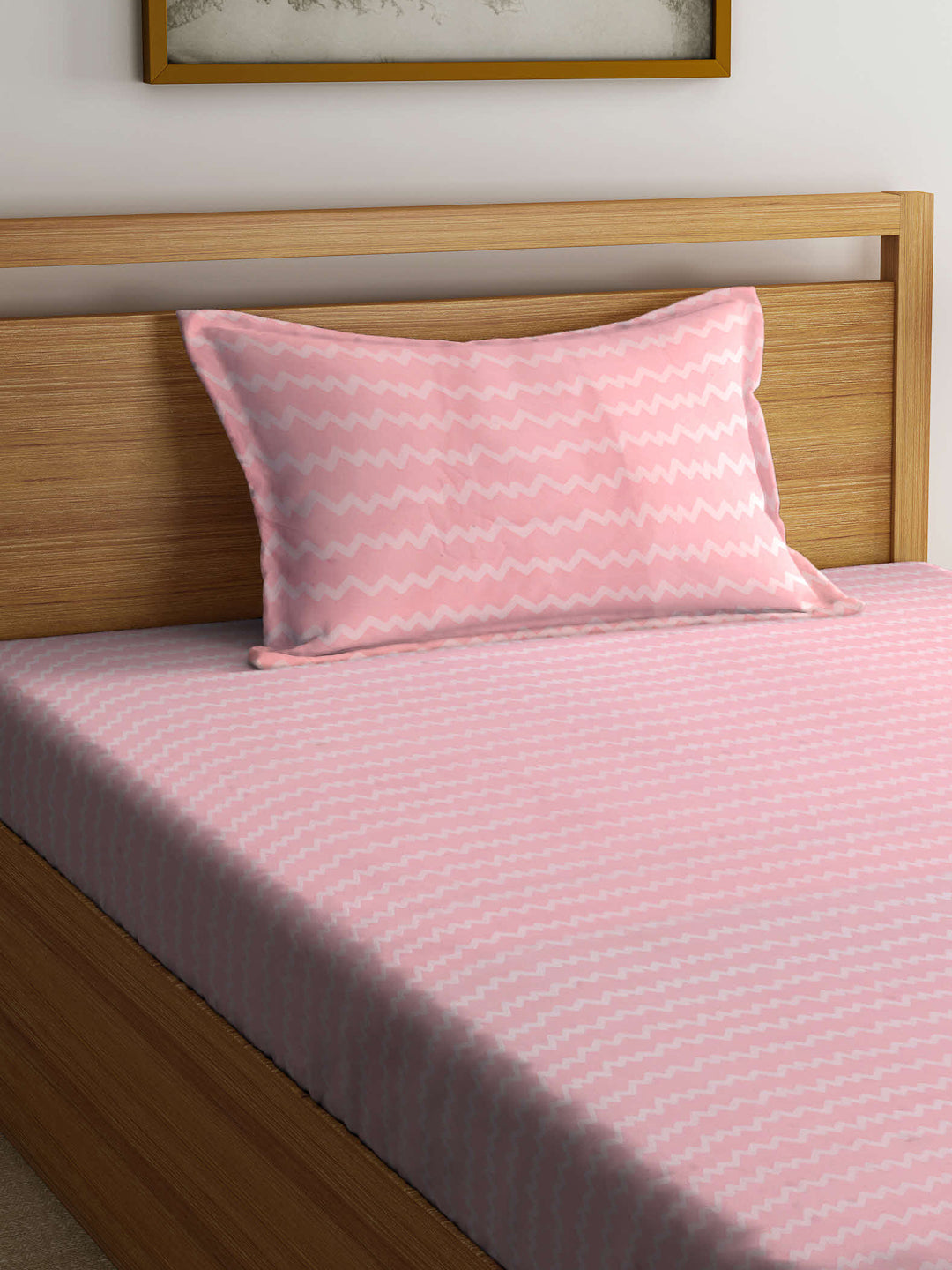 Arrabi Pink Striped TC Cotton Blend Single Size Bedsheet with 1 Pillow Cover (215 x 150 cm)