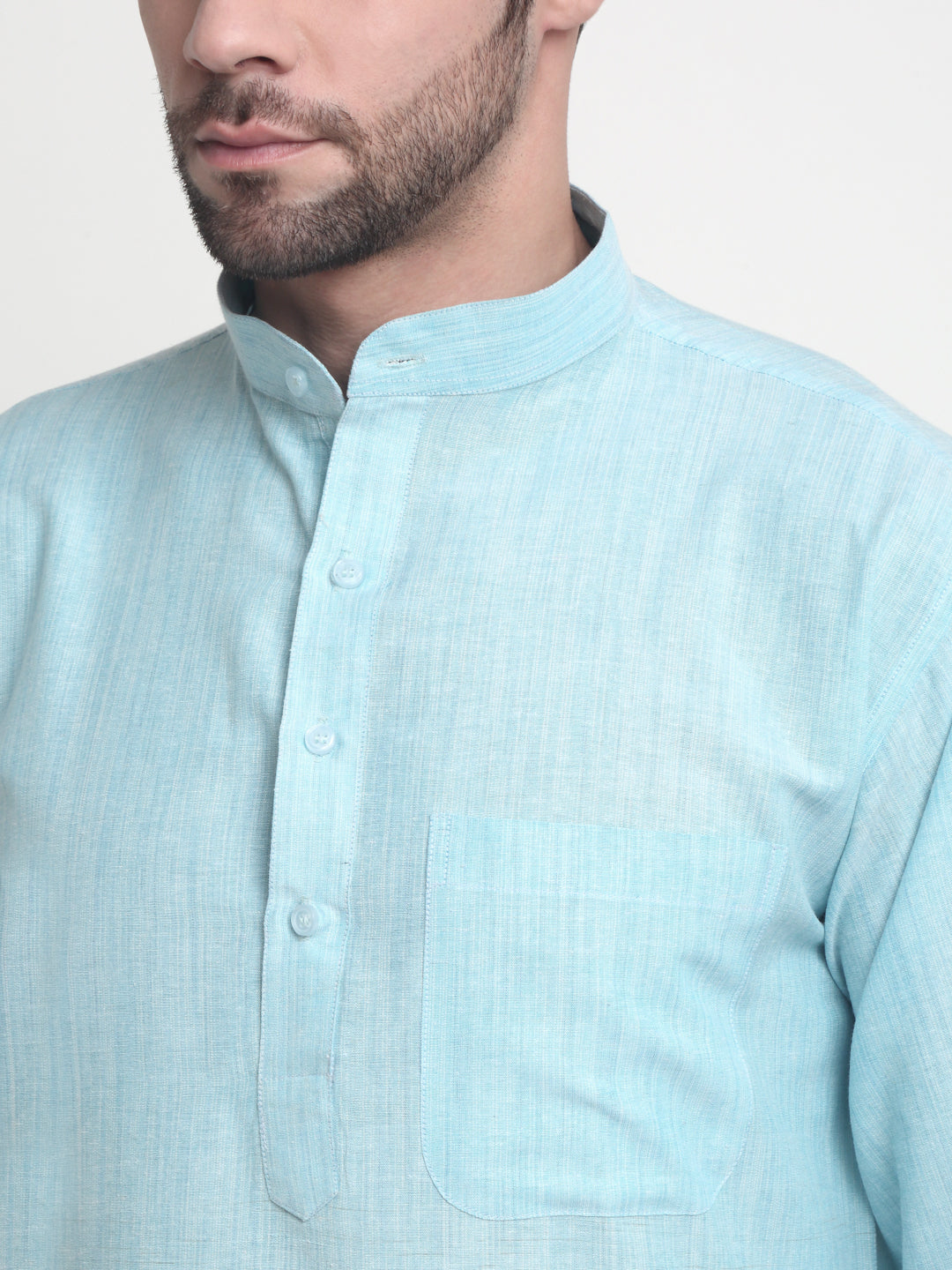 Arrabi Men Blue Pure Cotton Solid Kurta with Churidar Pyjama