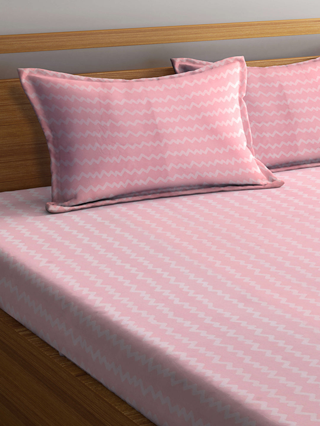 Arrabi Pink Stripes TC Cotton Blend King Size Bookfold Bedsheet with 2 Pillow Covers (250 X 215 cm)