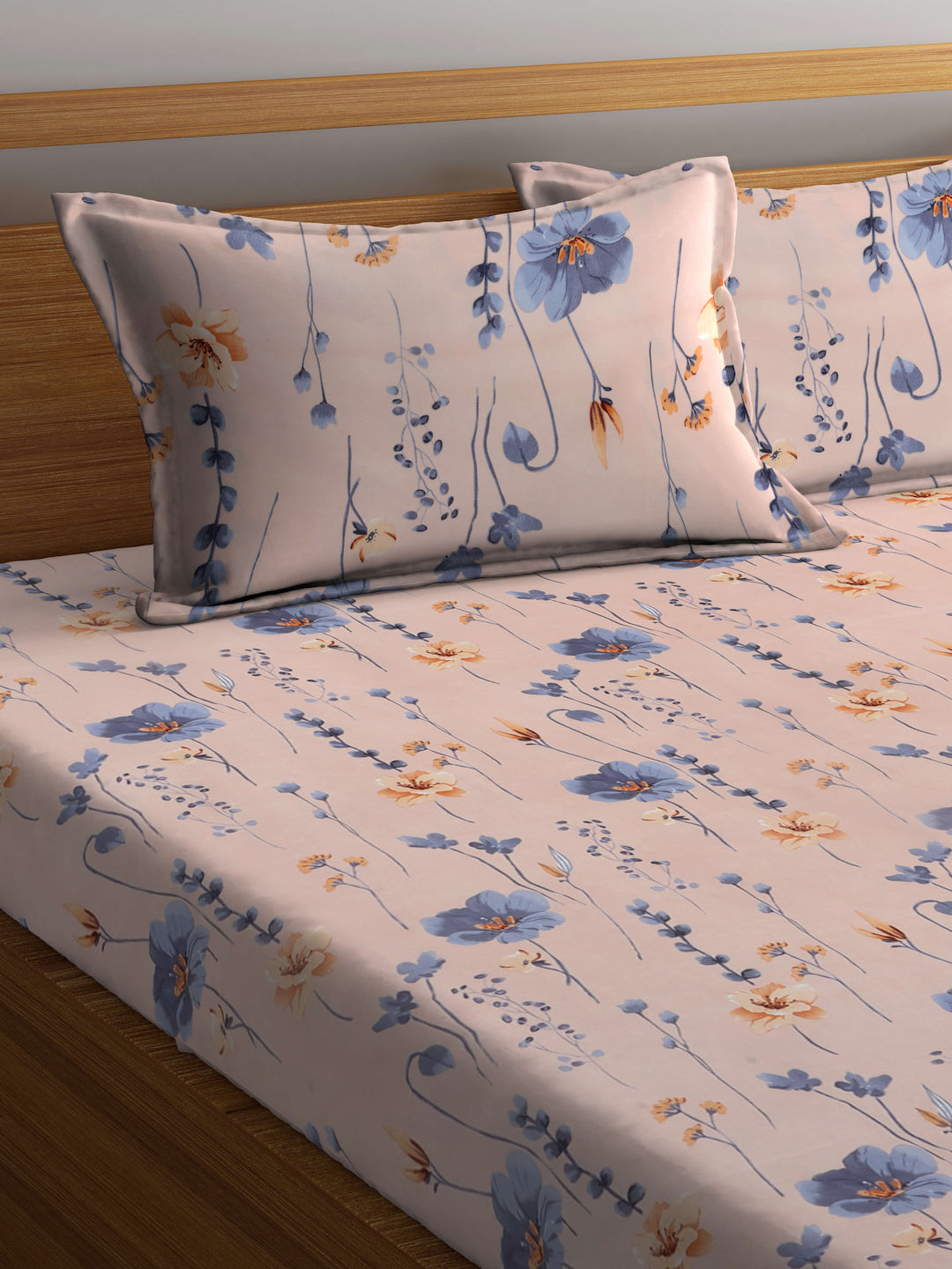 Arrabi Peach Leaf TC Cotton Blend Super King Size Bedsheet with 2 Pillow Covers (270 X 260 cm)