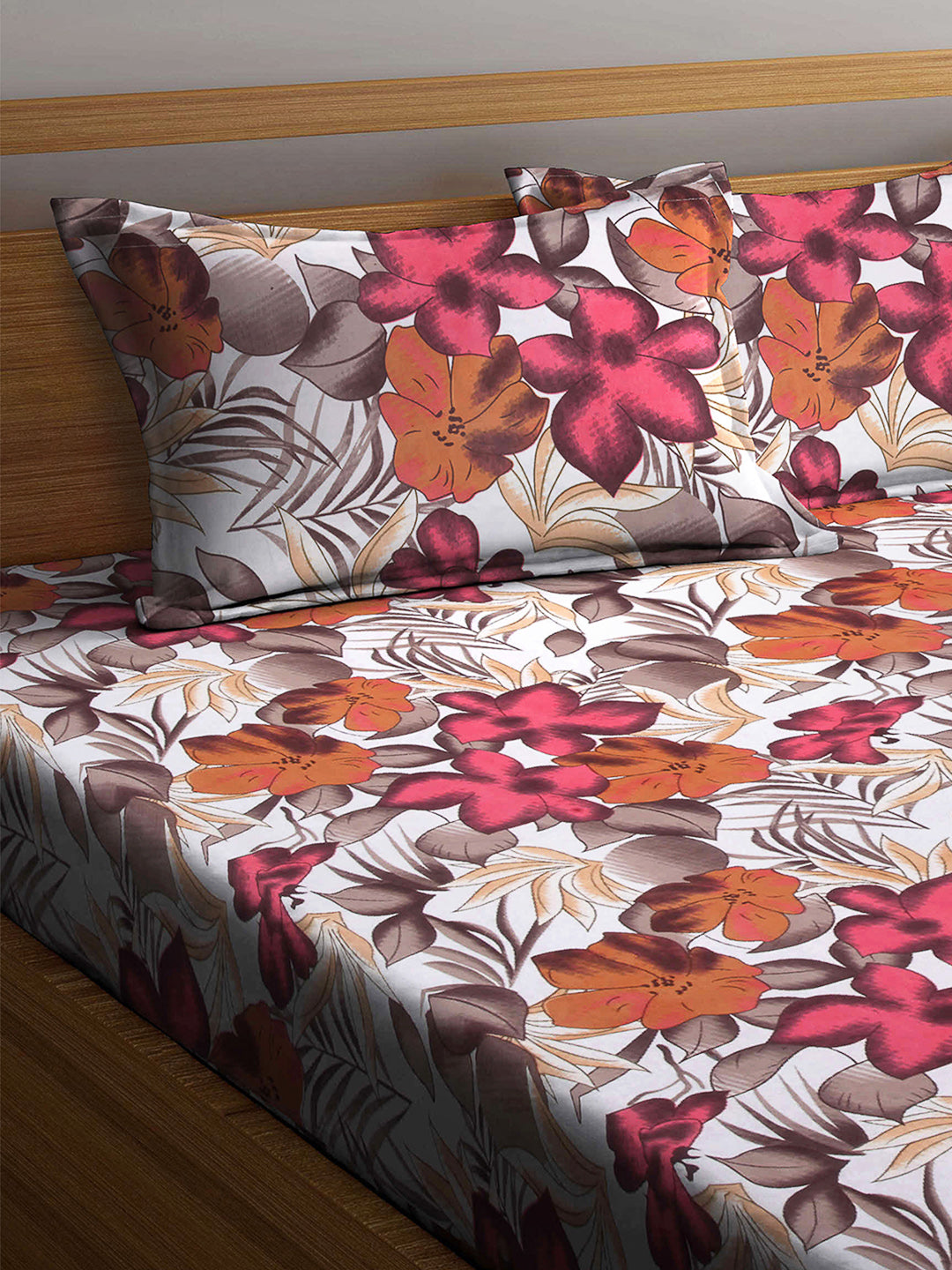 Arrabi Multi Floral TC Cotton Blend King Size Bookfold Bedsheet with 2 Pillow Covers (250 X 220 cm)