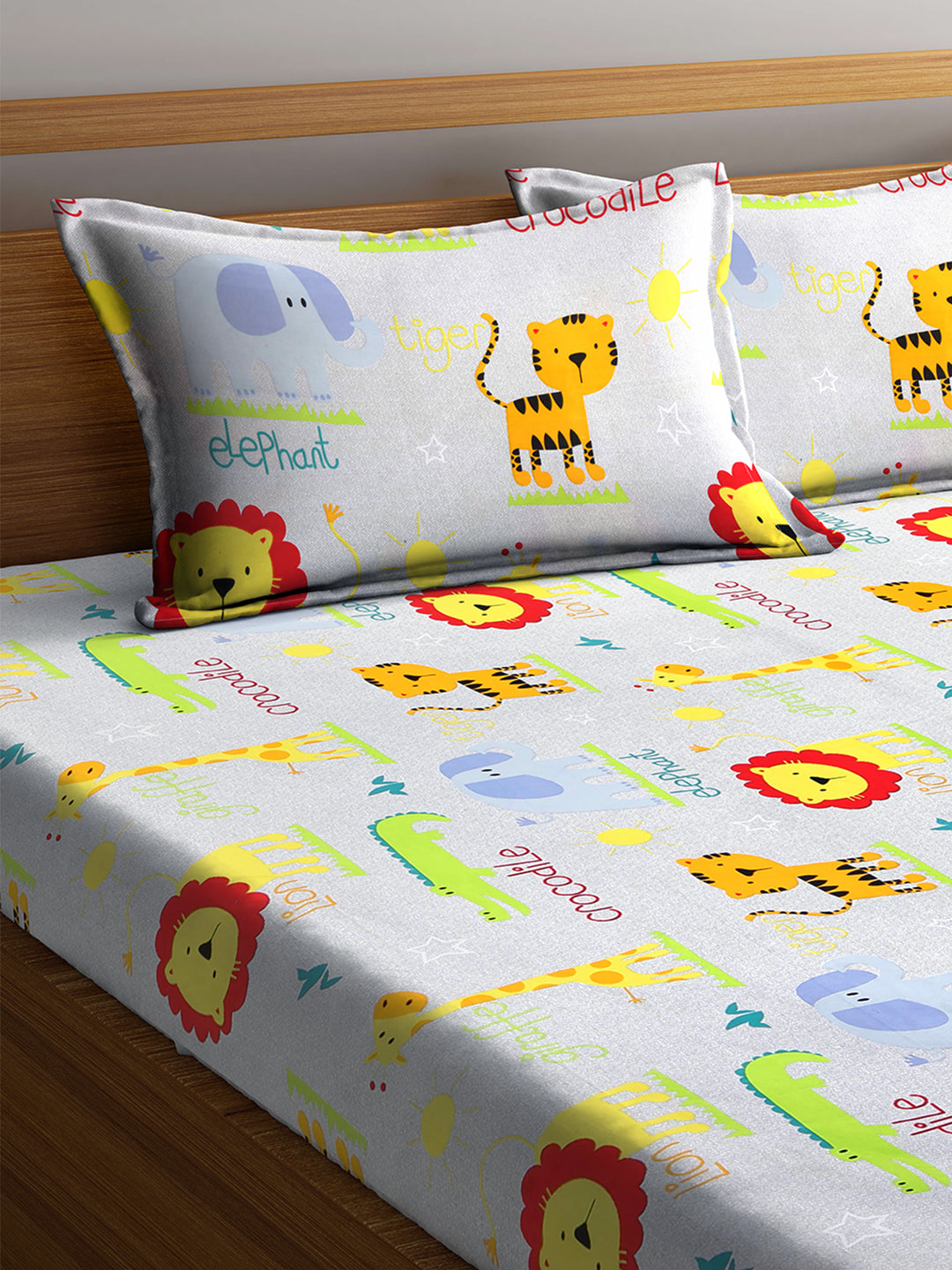 Arrabi Multi Cartoon TC Cotton Blend King Size Bookfold Bedsheet with 2 Pillow Covers (250 X 220 cm)