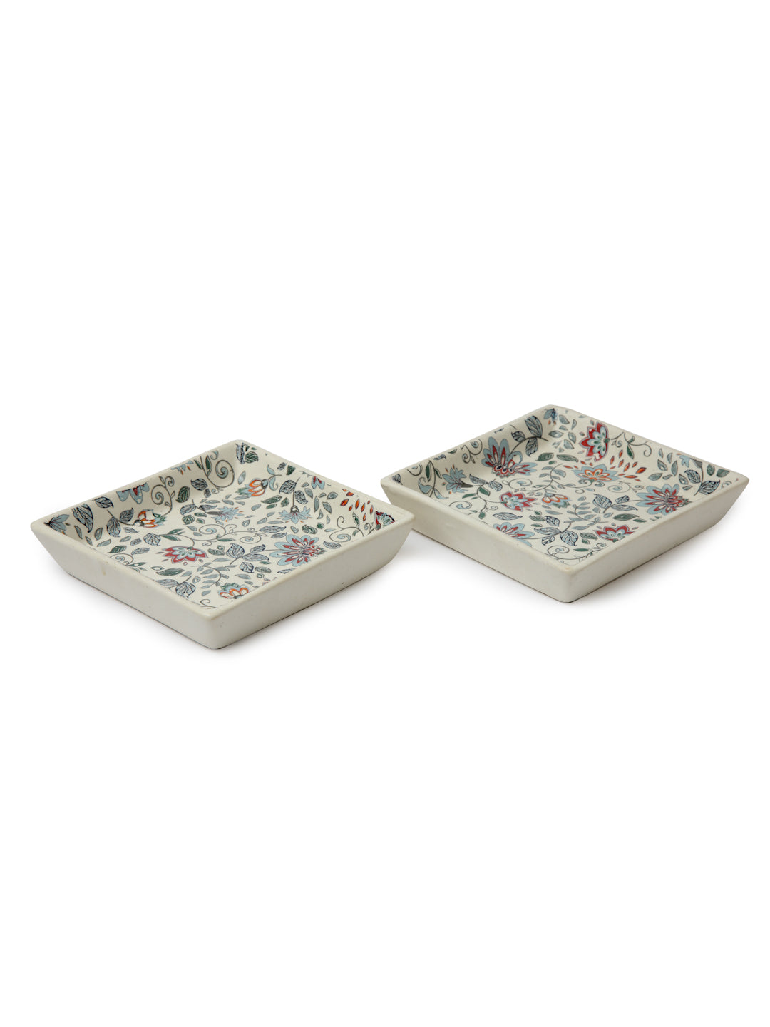 Handcrafted Stoneware Floral Set of 2 Tray