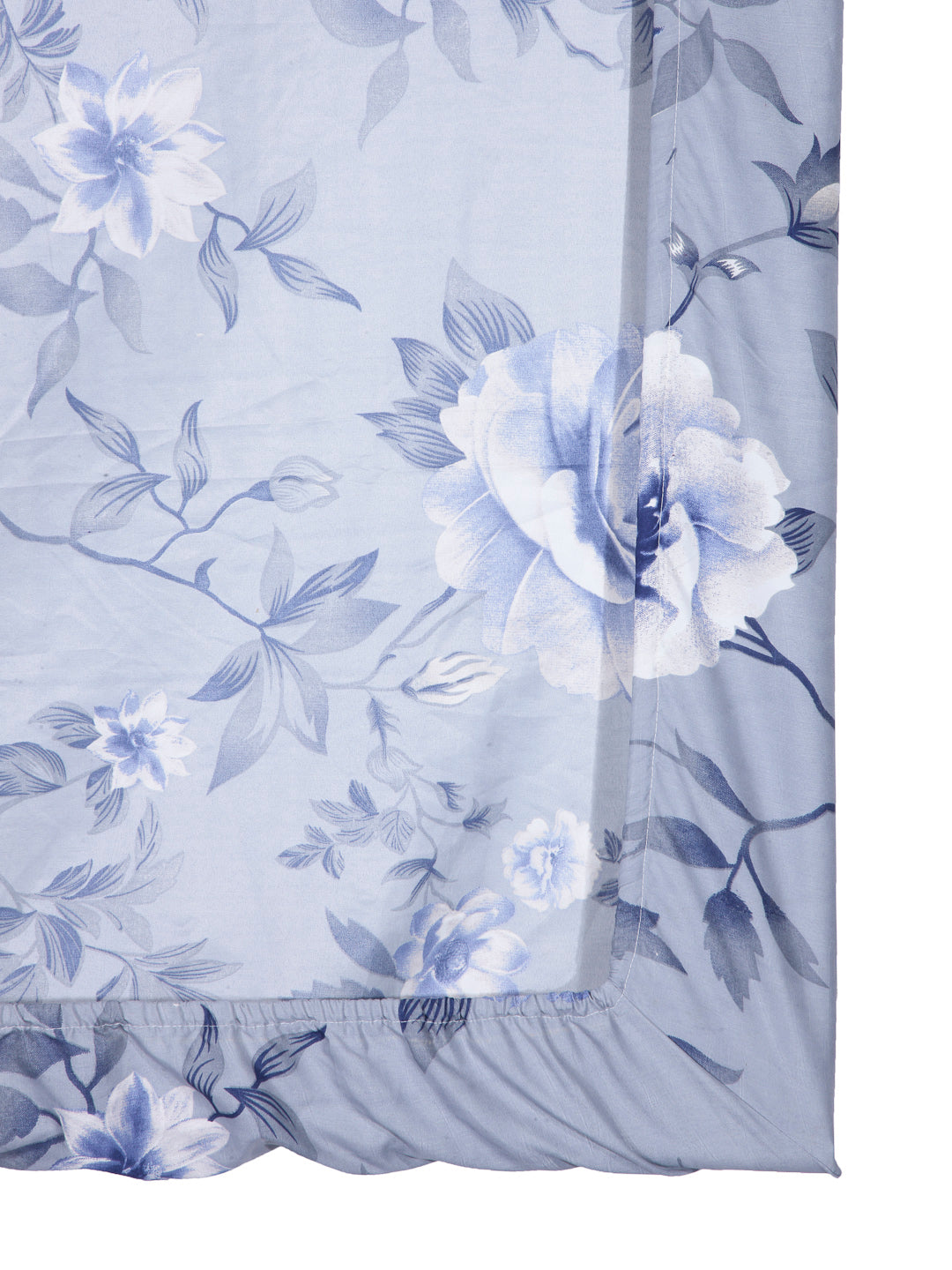 Arrabi Grey Floral TC Cotton Blend Single Size Fitted Bedsheet with 1 Pillow Cover (220 X 150 cm)