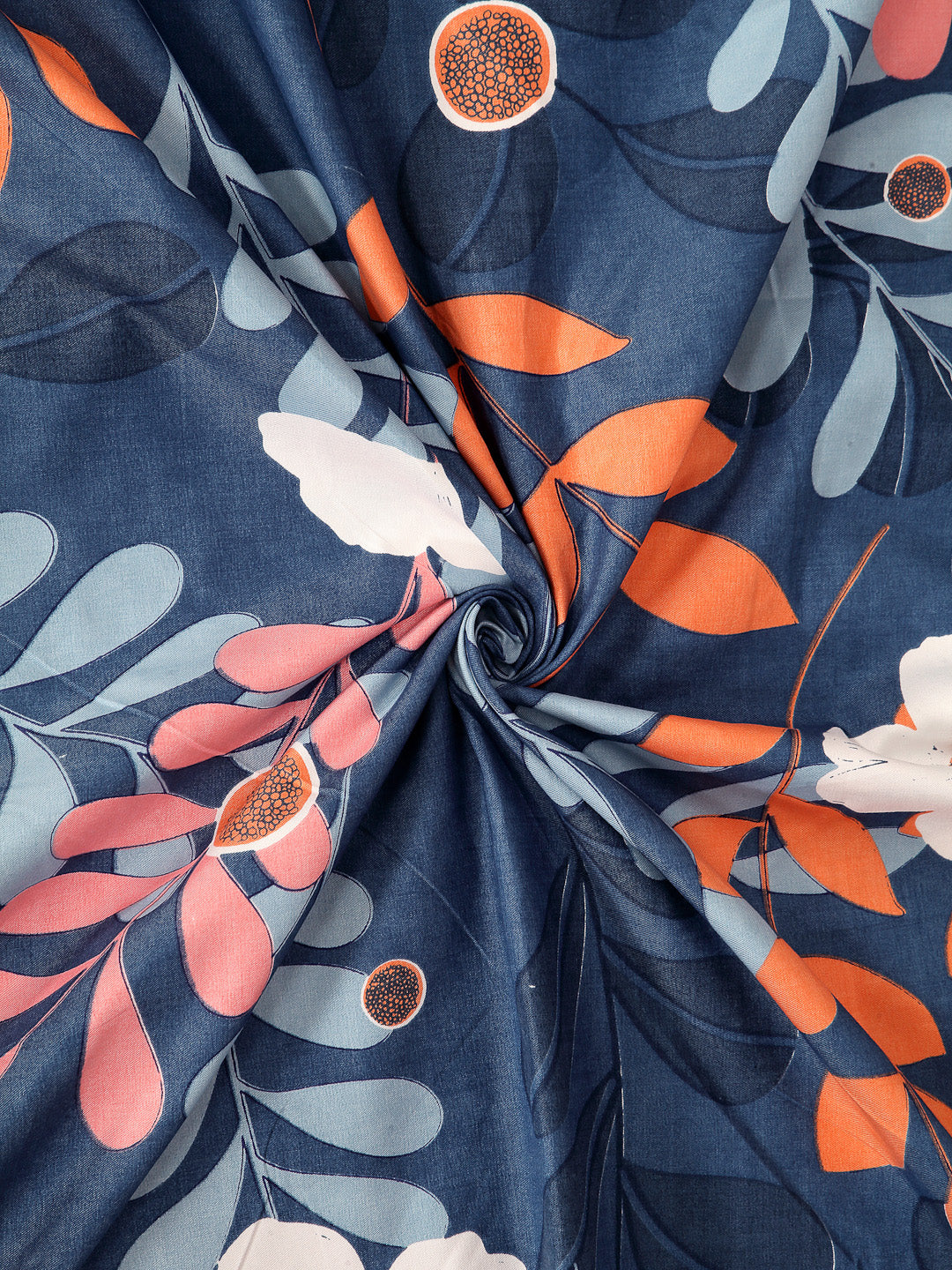 Arrabi Blue Floral TC Cotton Blend Single Size Bedsheet with 1 Pillow Cover (215 x 150 cm)