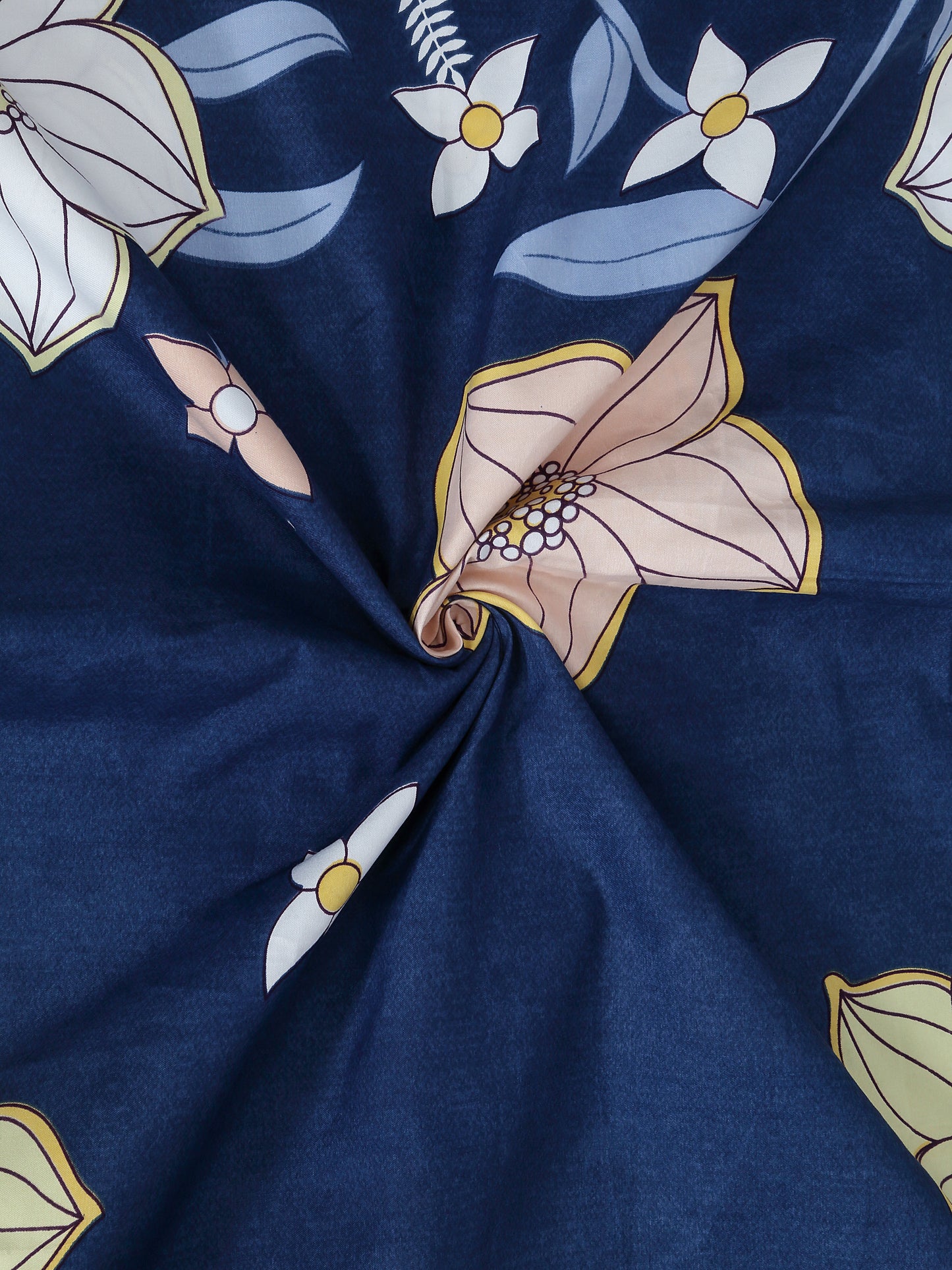 Arrabi Blue Floral TC Cotton Blend King Size Bookfold Bedsheet with 2 Pillow Covers (250 X 215 cm)