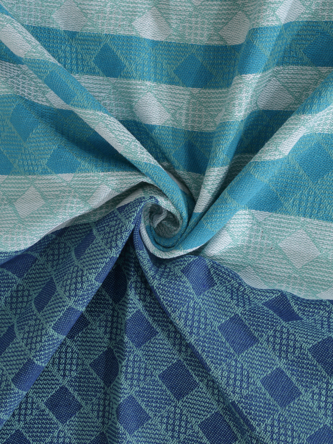 Arrabi Blue Geometric Handwoven Cotton Single Size Bedsheet with 1 Pillow Cover (215 x 150 cm)