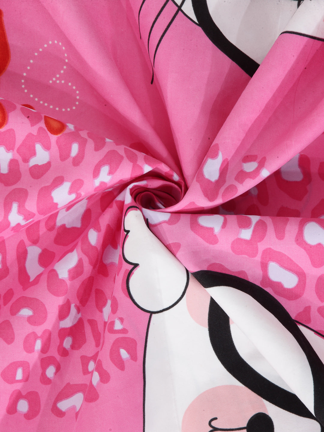 Arrabi Pink Cartoon TC Cotton Blend King Size Bookfold Bedsheet with 2 Pillow Covers (250 X 220 cm)