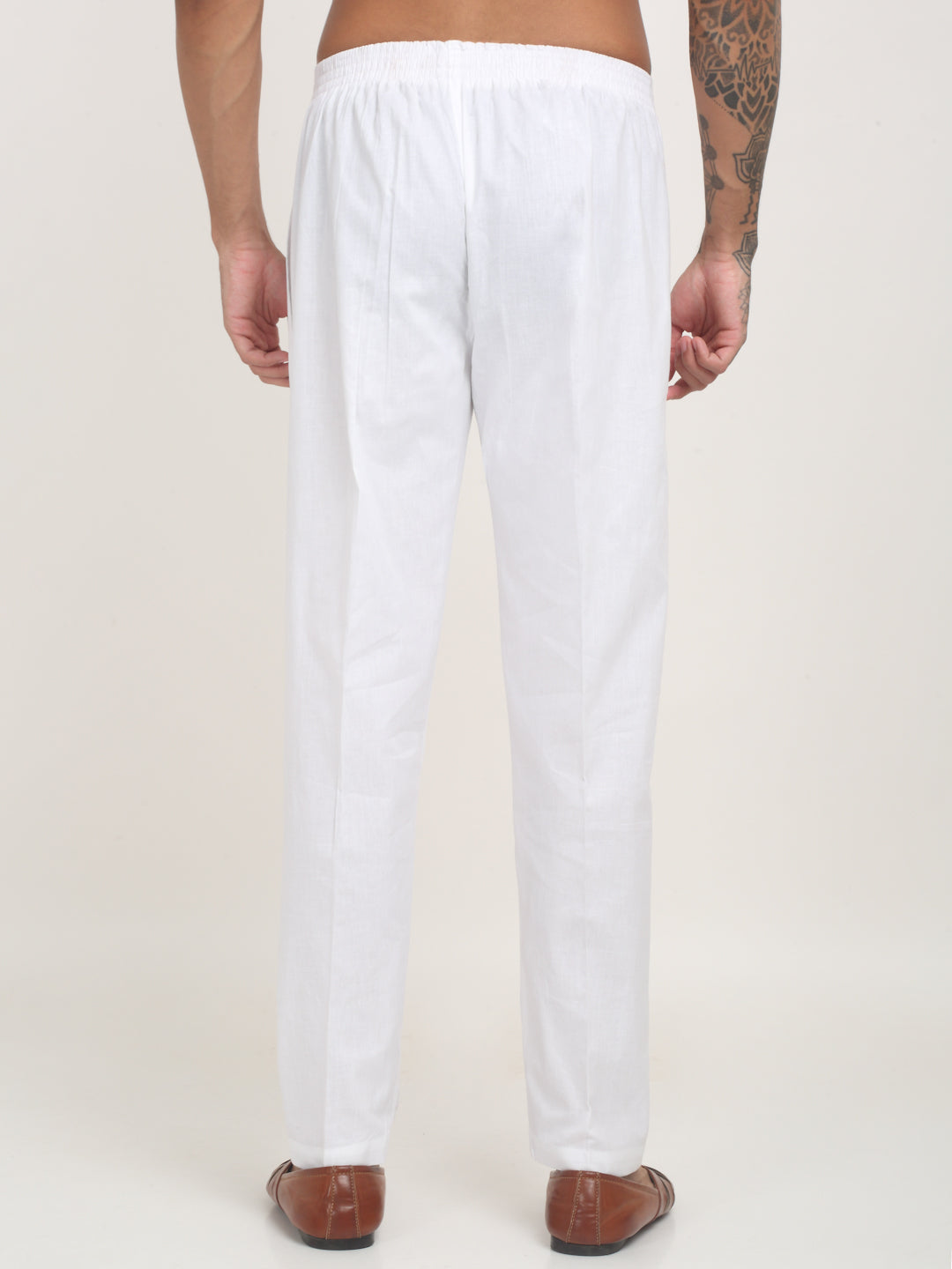 Arrabi Men White Cotton Solid Pyjama with Pockets