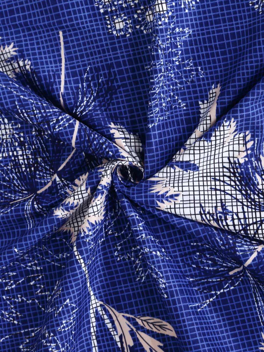 Arrabi Blue Leaf TC Cotton Blend Single Size Bedsheet with 1 Pillow Cover (215 X 150 cm)