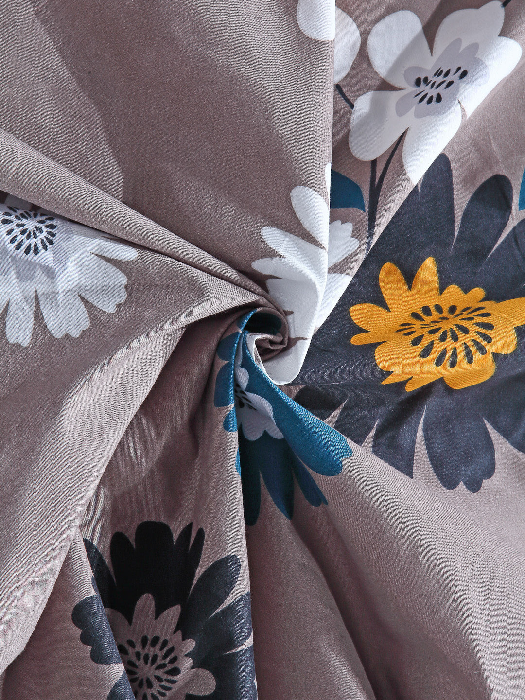 Arrabi Brown Floral TC Cotton Blend Single Size Bedsheet with 1 Pillow Cover (220 x 150 cm)