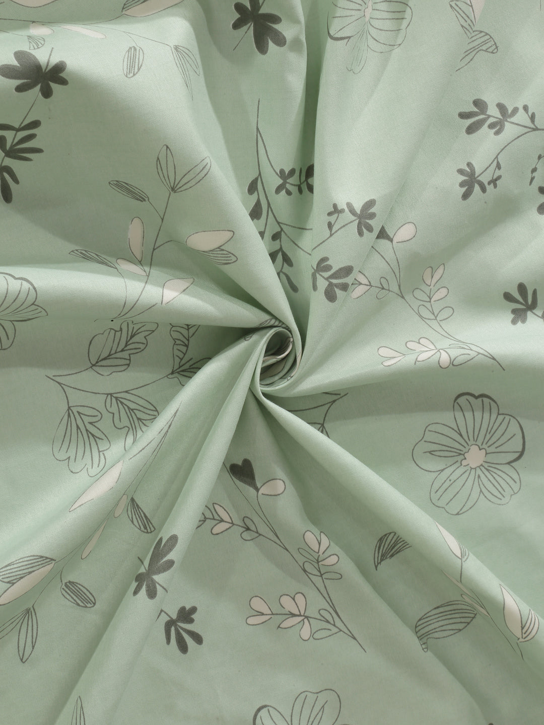 Arrabi Green Floral TC Cotton Blend Single Size Bedsheet with 1 Pillow Cover (215 x 150 cm)