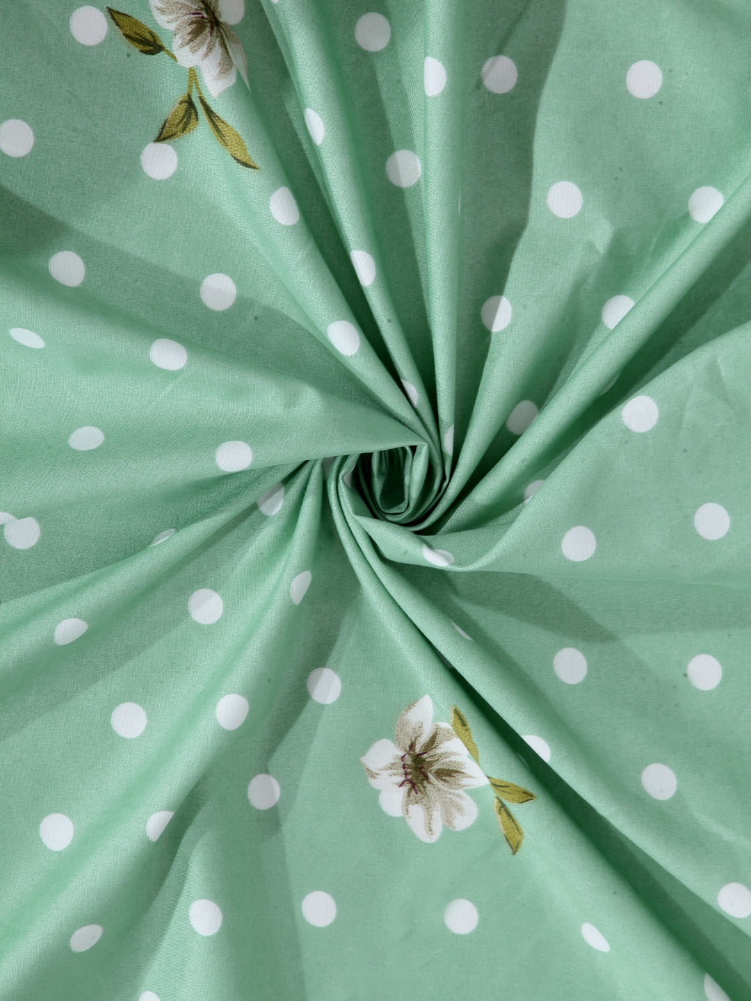 Arrabi Green Floral TC Cotton Blend Single Size Bedsheet with 1 Pillow Cover (215 x 150 cm)